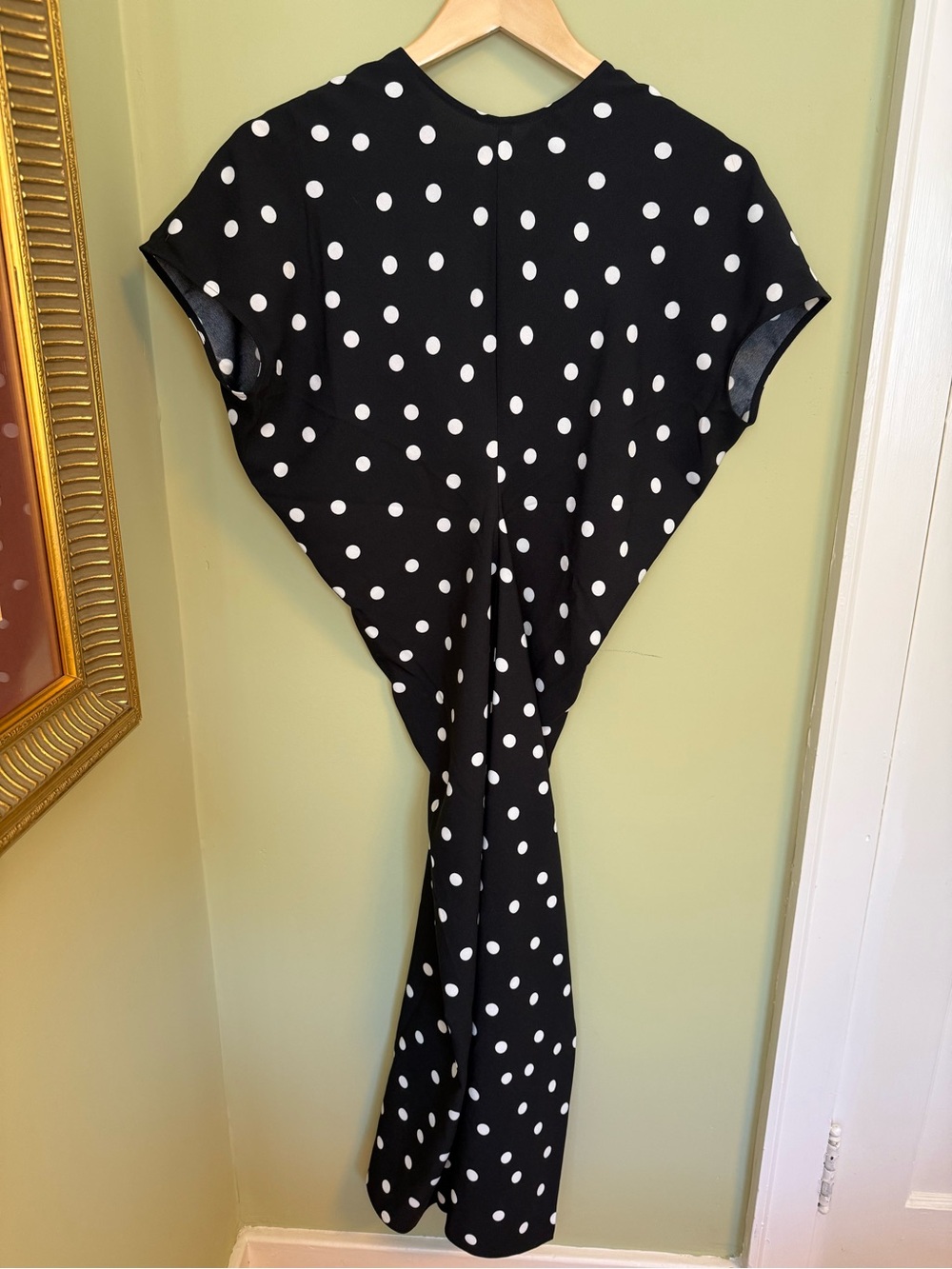 High Neck Black Polka Dot Midi Dress